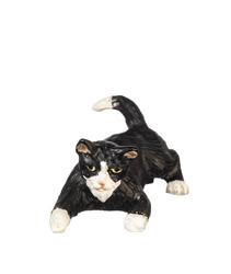 Dollhouse Miniature Black and White Cat Playing with Tail Up