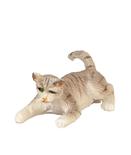 Dollhouse Miniature Gray Tabby Cat Playing with Tail Up