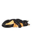 Dollhouse Miniature Black Cat Cuddling Kittens Sleeping