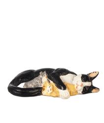 Dollhouse Miniature Black & White Cat Cuddling Kittens Sleeping