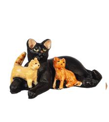 Dollhouse Miniature Black Cat with Kittens Lying Down