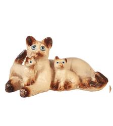 Dollhouse Miniature Siamese Cat with Kittens Lying Down