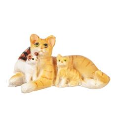 Dollhouse Miniature Orange Tabby Cat with Kittens Lying Down