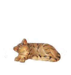 Dollhouse Miniature Tiger Striped Tabby Cat Lying Left