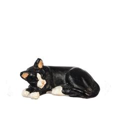 Dollhouse Miniature Black and White Cat Lying Left