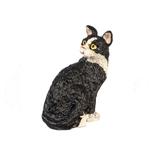 Dollhouse Miniature Black and White Cat Looking Backward