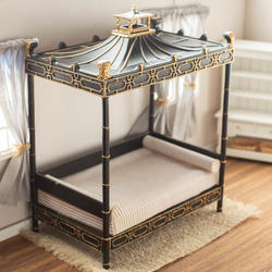 Dollhouse Miniature Black and Gold Canopy Bed