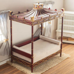 Dollhouse Miniature Mahogany and Gold Canopy Bed
