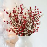 Weatherproof Artificial Outdoor Red and Cream Berry Stems