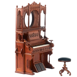 Dollhouse Miniature Victorian Grand Organ and Stool Set