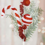 Glittery Whimsical Candy Cane and Pine Christmas Pick