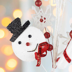 Glittery Snowman Snowflake and Candy Cane Christmas Pick