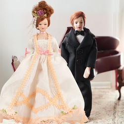 Miniature Victorian Dollhouse Bride and Groom Wedding Couple