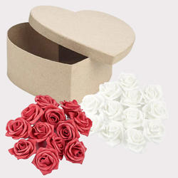 Heart Shape Paper Mache Box with Foam Roses Valentines Day Gift