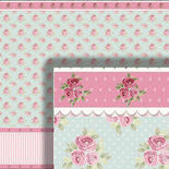 Wainscot Wallpaper in a Blue and Pink Rose Pattern