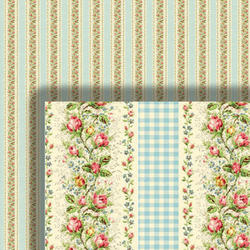 Dollhouse Miniature Rose Flower Wallpaper with Gingham Strip