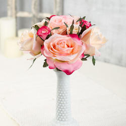 Apricot and Pink Artificial Rose Nosegay Bouquet