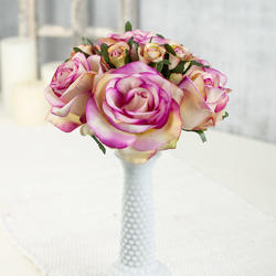 Creamy Yellow and Lavender Artificial Rose Nosegay Bouquet