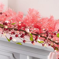 Valentine Heart Pip Berry and Pink Pine Table Mantel Garlands
