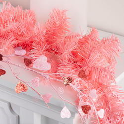 Glittered Heart Valentine and Pink Pine Table Mantel Garlands
