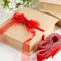 Rectangle Paper Mache Gift or Candy Boxes with Red Ribbons