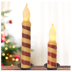Primitive Candy Cane LED Battery-Operated Taper Candle Set