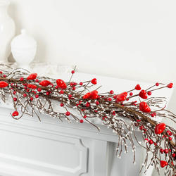 Red Heart and White Pip Berry Table Mantel Garlands