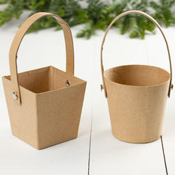 Square and Round Paper Mache Baskets with Handle