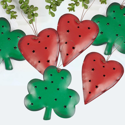 Rustic Tin Punched Heart and Shamrock Ornaments