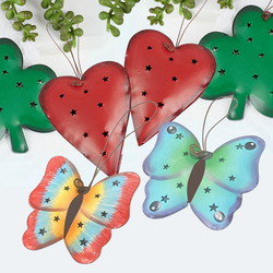 Rustic Tin Punched Butterflies, Hearts and Shamrocks Ornaments