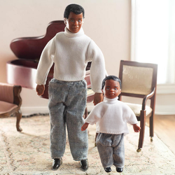 Miniature African American Father and Son Dollhouse Dolls