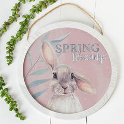 "Spring Blessings" Bunny Round Wreath Sign