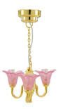 Dollhouse Miniature LED 3 Pink Tulip Chandelier, Battery Powered