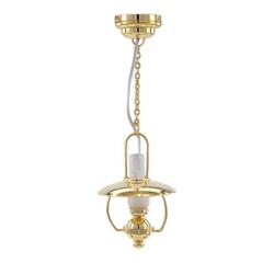 Dollhouse Miniature Gold Hanging Lamp, LED, Battery Powered