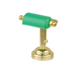 Dollhouse Miniature Desk Lamp, Shiny Brass w/Green Shade, LED