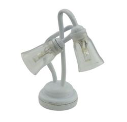 Miniature White Desk Lamp, 2 Stems w/Lights, Battery powered,LED