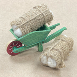Miniature Green Wheelbarrow with Cotton Bales