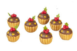 Dollhouse Miniature Chocolate Cupcakes Topped with Red Berries