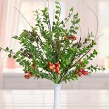 Artificial Mixed Fern Bush with Red and Green Berries