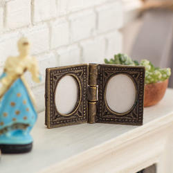 Miniature Antique Brass Folding Double Frames