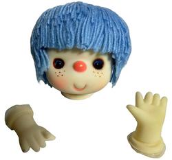 Blue Yarn Hair Doll Head and Hands - True Vintage