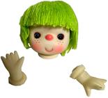 Lime Green Yarn Hair Doll Head and Hands - True Vintage