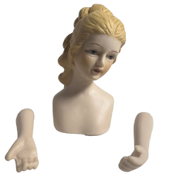 Porcelain Blonde Lady Head With Ponytail & Hands - True Vintage