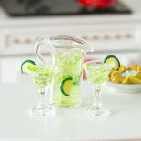 Dollhouse Miniature Pitcher and Glasses of Margarita With Lime