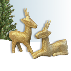 Pair of Gold Glittered Paper Mache Deer