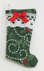 Miniature Green Christmas Stocking with Lace and Bow