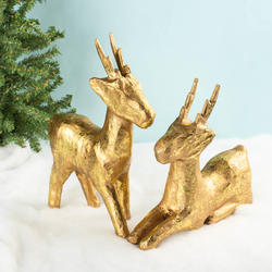 Pair of Metallic Gold Paper Mache Deer