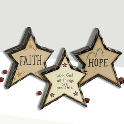 "Hope, Faith and With God all things..." Chunky Wood Stars Set