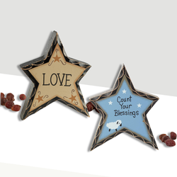 "Count Your Blessings" and "Love" Chunky Wood Stars Set