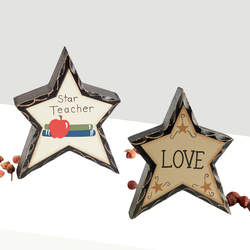 "Love" and "Star Teacher" Chunky Wood Stars Set